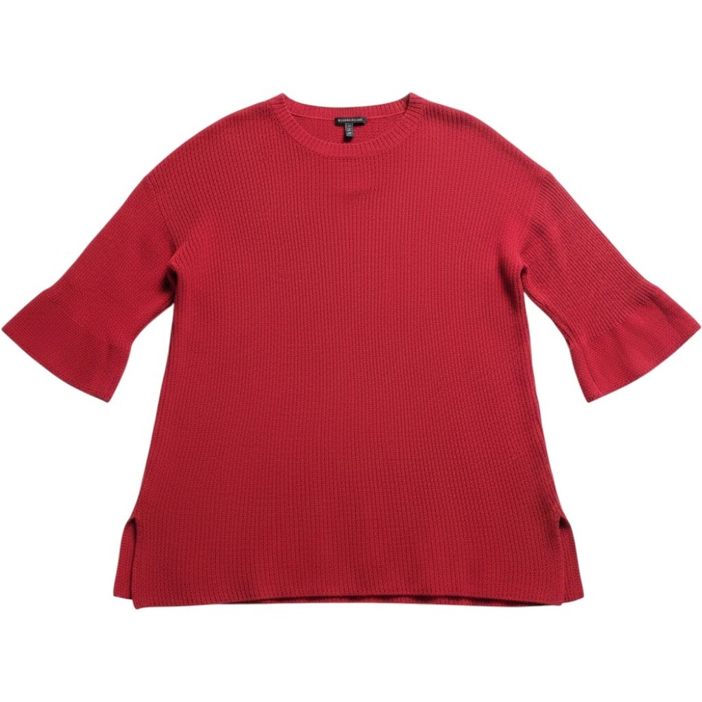 Eileen Fisher Red Organic Cotton Rib Knit Bell Sleeve Sweater Large